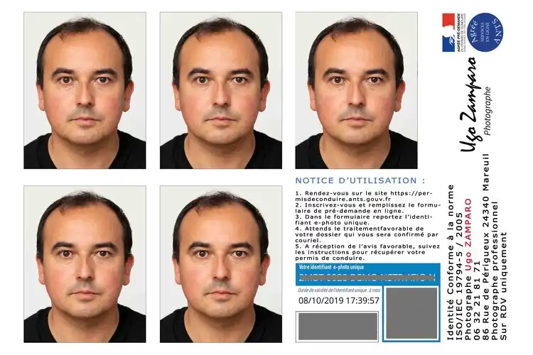 Exemple de planche photo d’identité ANTS réalisée à Talmont-Saint-Hilaire