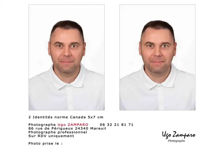 Photo d’identité norme internationale (exemple Canada) prise à Saint-Hilaire-la-Forêt